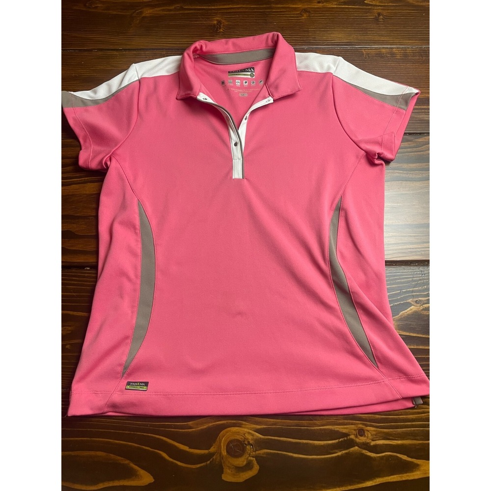 TEHAMA Polo Shirt Women's Size Medium Pink UV Protection Carbon Tech Short Slv